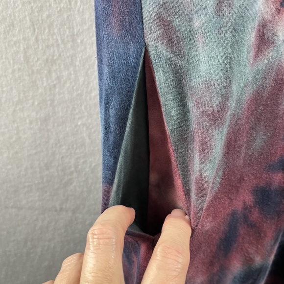 Coin 1804 Hooded Grunge Tie Dye Duster Open Cardigan M Fairy Olive Green Navy - Picture 5 of 9